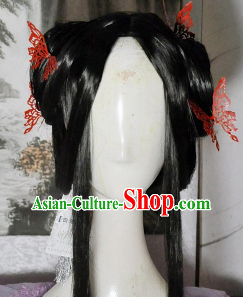 Ancient Chinese Imperial Royal Princess Long Black Wigs and Hair Jewelry