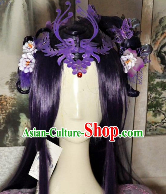 Ancient Chinese Imperial Royal Princess Long Black Wigs and Hair Jewelry