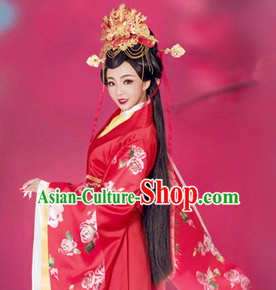 Ancient Chinese Bridal Wedding Garment and Headpieces Complete Set for Brides