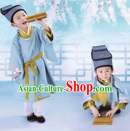 Ancient Chinese Scholar Student Costumes Complete Set for Boys Children