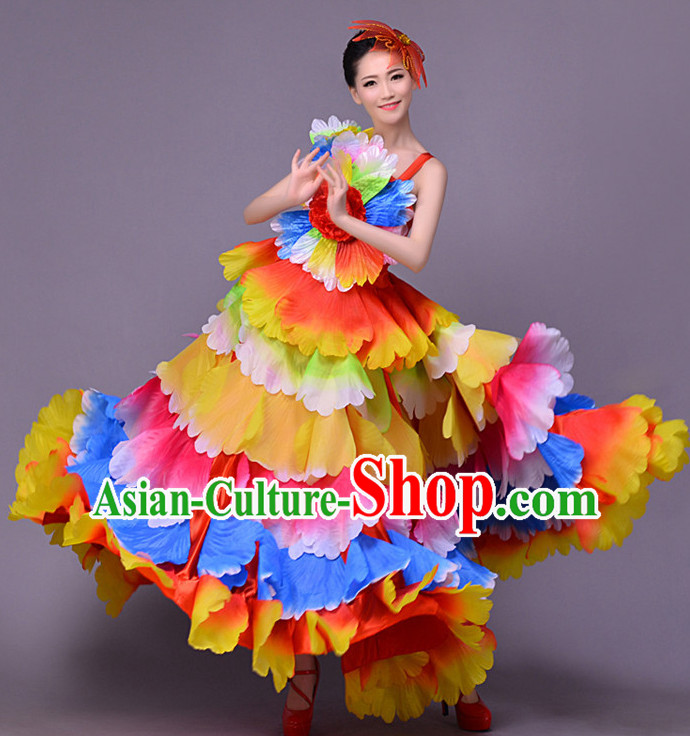 Traditional Chinese Flower Dance Flower Dancing Costume and Head Wear Complete Set for Women