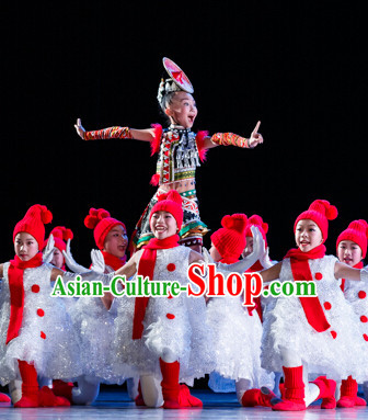 Chinese Snowman Dance Costume and Headdress for Children