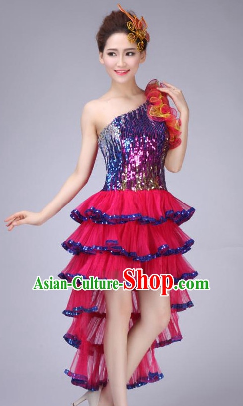 Chinese Latin Dance Costume and Headdress for Women