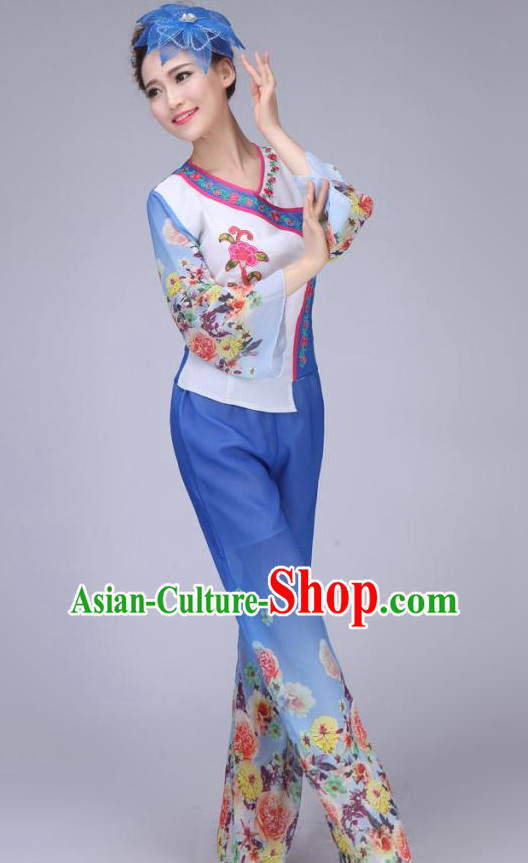 Chinese Flower Dance Costume and Headdress for Women
