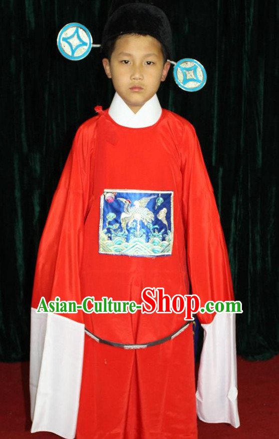 Chinese Opera Official Costume and Hat Complete Set for Children Boys