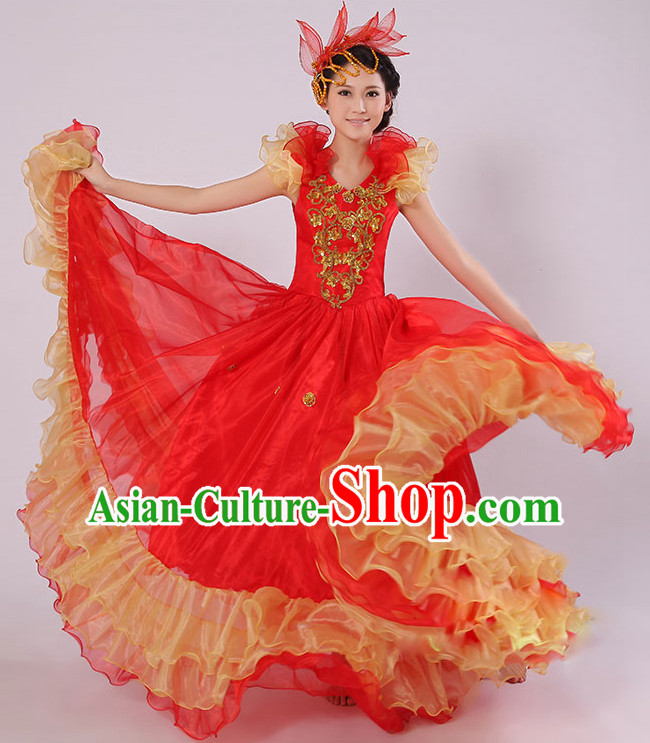 Chinese Stage Spainish Dance Costumes and Headdress for Women