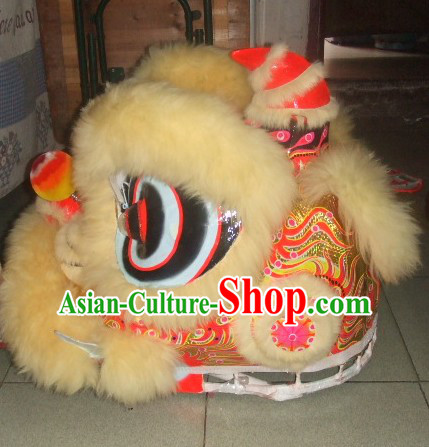 Top Beige 2008 Beijing Olympic Chinese Classical 100_ Natural Long Wool Lion Dance Costumes Complete Set