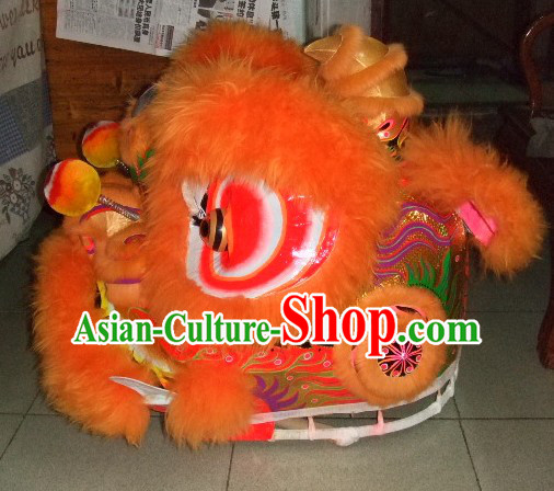 Top Orange Chinese Classic 100_ Natural Long Wool Fut San Style Lion Dance Costumes Complete Set