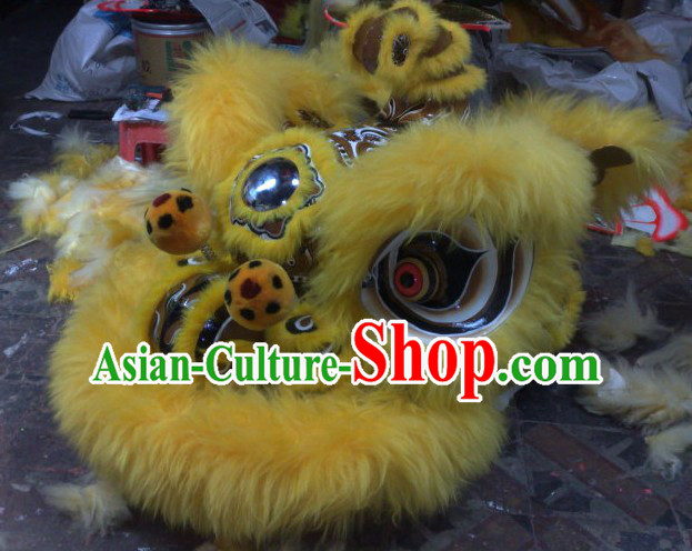 Top Yellow Chinese Classic 100_ Natural Long Hok San Style Lion Dance Costumes Complete Set