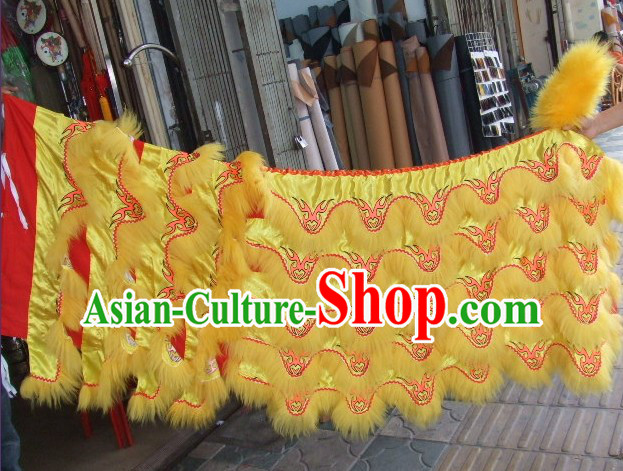 Chinese Traditional 100_ Natural Long Wool Lion Dancing Embroidered Body Costumes Pants Claws Set