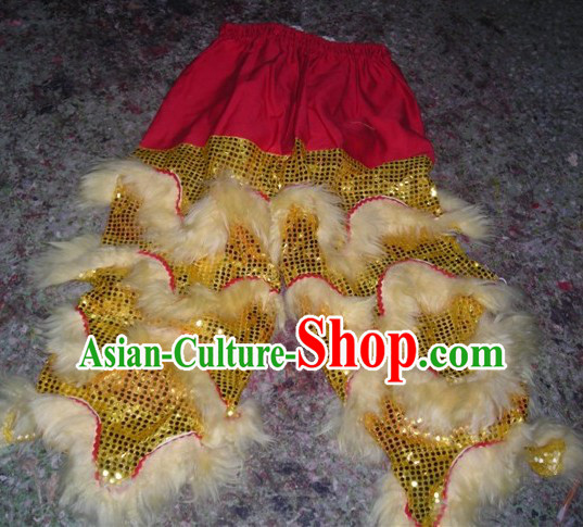 White Chinese Traditional 100_ Natural Long Wool Lion Dance Pants Claws Set