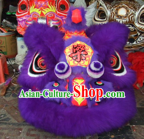 Purple Top Asian Chinese Lion Dance Troupe Performance Suppliers Pants Equipments Art Instruments Lion Tail Costume Complete Set for Adult Baby Children