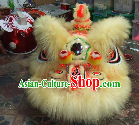 Top Beige Long Wool Ancient Chinese Traditional Lion Dance Costumes Complete Set