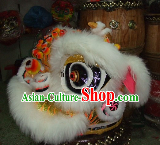 Top White Long Wool Ancient Chinese Traditional Lion Dance Costumes Complete Set