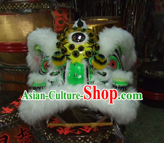 Top White Long Wool Ancient Chinese Traditional Lion Dance Costumes Complete Set