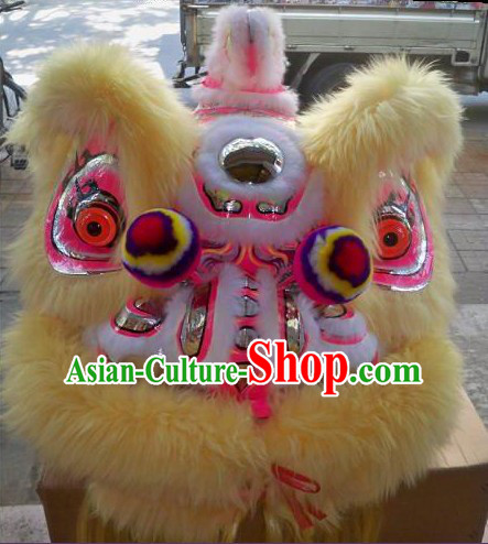 Top Beige Long Wool Ancient Chinese Traditional Lion Dance Costumes Complete Set