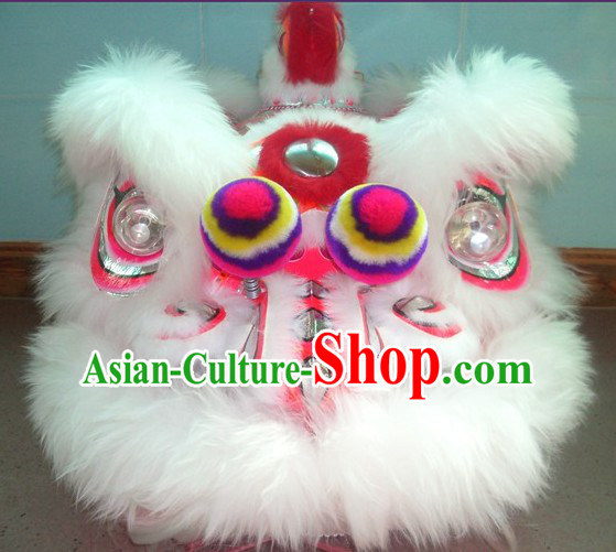 Top White Long Wool Ancient Chinese Traditional Lion Dance Costumes Complete Set