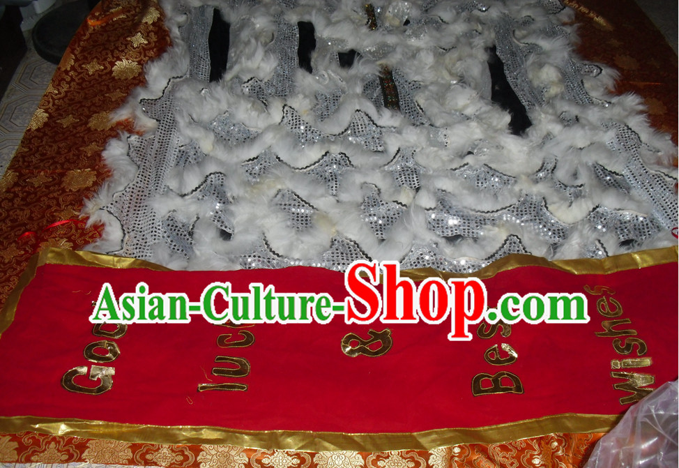 White Wool Top Asian Chinese Lion Dance Troupe Performance Suppliers Pants Equipments Art Instruments Lion Tail Costumes