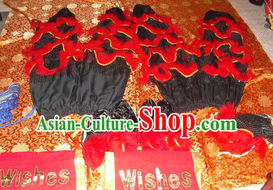 Black Wool Top Asian Chinese Lion Dance Troupe Performance Suppliers 2 Pairs of Pants and Claws