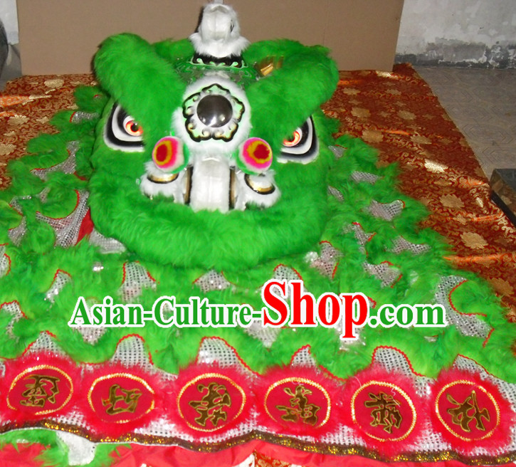 Grass Green Top Asian Chinese Lion Dance Troupe Performance Suppliers Pants Equipments Art Instruments Lion Head Tail Costumes Complete Set