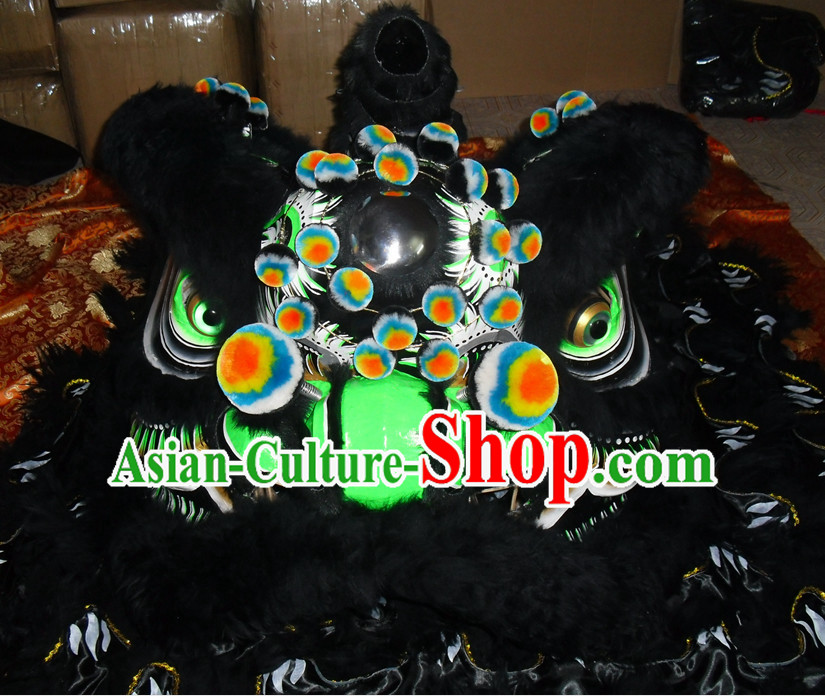 Black Wool Top Asian Chinese Lion Dance Troupe Performance Suppliers Pants Equipments Art Instruments Lion Head Tail Costumes Complete Set