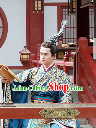 Ancient Chinese Prince Imperial Palace Ceremony Attire Costumes Garments and Crown Complete Set for Men