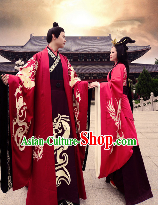 Ancient Chinese Clothing Dress Garment and Hair Accessories Complete Set for Men and Women