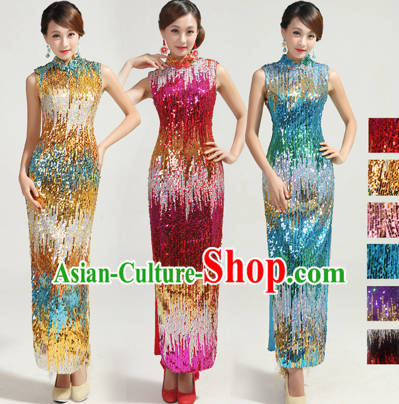 Sleeveless Traditional Handmade Shinning Sequined Cheongsam