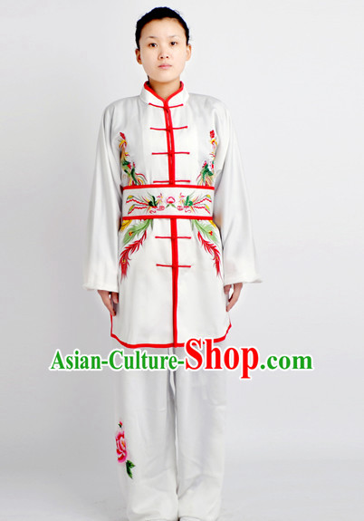 Chinese Traditional Style Martial Arts Summer Wear Kung Fu Embroidered Phoenix Uniforms for Men Women Children