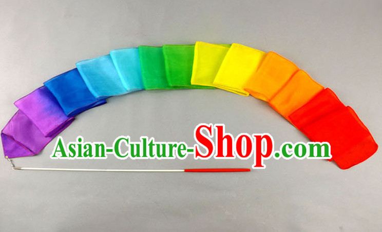 4 Meters Long Pure Silk Handmade Rainbow Color Dance Ribbon