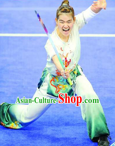 Top Color Transition Kung Fu Competition Championship Uniforms Pants Suit Taekwondo Apparel Karate Suits Attire Robe Championship Costume Chinese Kungfu Jacket Wear Dress Uniform Clothing Taijiquan Shaolin Chi Gong Taichi Suits for Men Women Kids