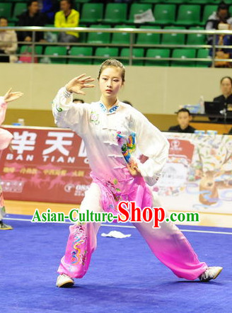 Top Color Transition Taiji Kung Fu Competition Championship Uniforms Pants Suit Taekwondo Apparel Karate Suits Attire Robe Championship Costume Chinese Kungfu Jacket Wear Dress Uniform Clothing Taijiquan Shaolin Chi Gong Taichi Suits for Men Women Kids