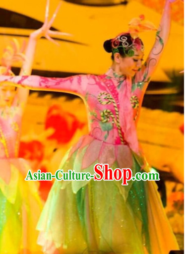 Chinese Classical Dancing Suits Dancewear Costumes Dancer Costumes Girls Dance Costumes Chinese Dance Clothes Traditional Chinese Clothes and Headwear Complete Set