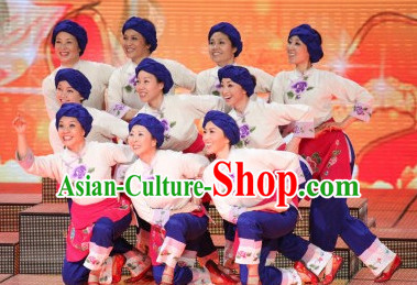 Chinese Traditional Ethnic Zhuang Dance Dress Dancewear Costumes Dancer Costumes Dance Costumes Chinese Dance Clothes Traditional Chinese Clothes Complete Set for Kids