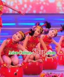 Chinese Traditional New Year Dance Dress Dancewear Costumes Dancer Costumes Dance Costumes Chinese Dance Clothes Traditional Chinese Clothes Complete Set for Kids