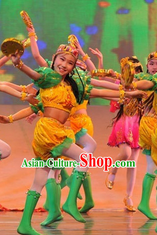 Chinese Traditional Stage Dance Dress Dancewear Costumes Dancer Costumes Dance Costumes Chinese Dance Clothes Traditional Chinese Clothes Complete Set for Kids