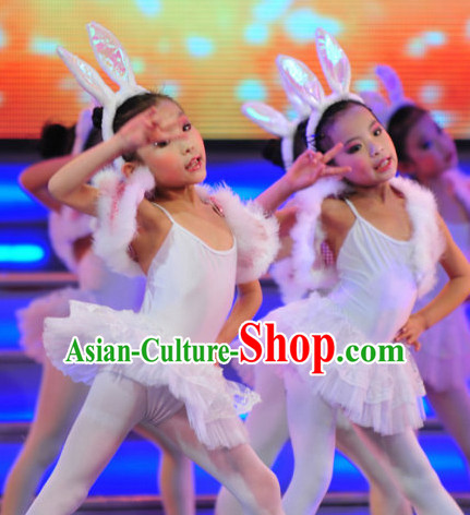 Chinese Traditional Stage Rabbit Dance Dress Dancewear Costumes Dancer Costumes Dance Costumes Chinese Dance Clothes Traditional Chinese Clothes Complete Set for Kids