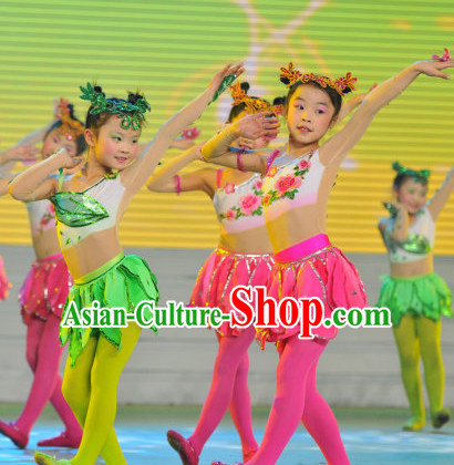 Chinese Traditional Festival Stage Fan Dance Dress Dancewear Costumes Dancer Costumes Dance Costumes Chinese Dance Clothes Traditional Chinese Clothes Complete Set for Kids