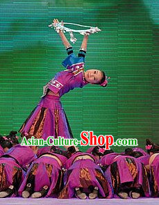 Chinese Stage Ethnic Minority Dancing Dancewear Costumes Dancer Costumes Dance Costumes Chinese Dance Clothes Traditional Chinese Clothes Complete Set for Women Kids