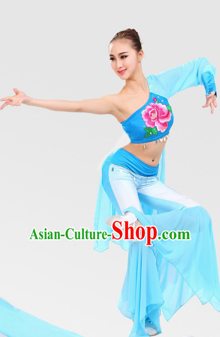 Chinese Traditional Stage Fan Dance Dancewear Costumes Dancer Costumes Dance Costumes Clothes and Headdress Complete Set for Women Children