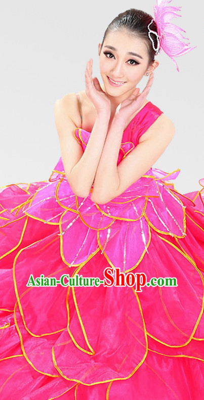 Chinese Traditional Stage Fan Dance Dancewear Costumes Dancer Costumes Dance Costumes Clothes and Headdress Complete Set for Women Children