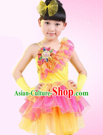 Chinese Traditional Stage Dance Dancewear Costumes Dancer Costumes Dance Costumes Clothes and Headdress Complete Set for Children