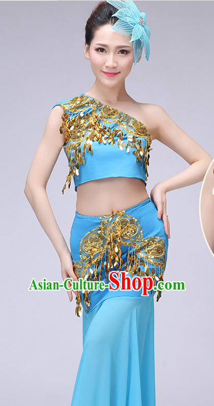 Chinese Traditional Stage Dai Minority Ethnic Dance Dancewear Costumes Dancer Costumes Dance Costumes Clothes and Headdress Complete Set for Women