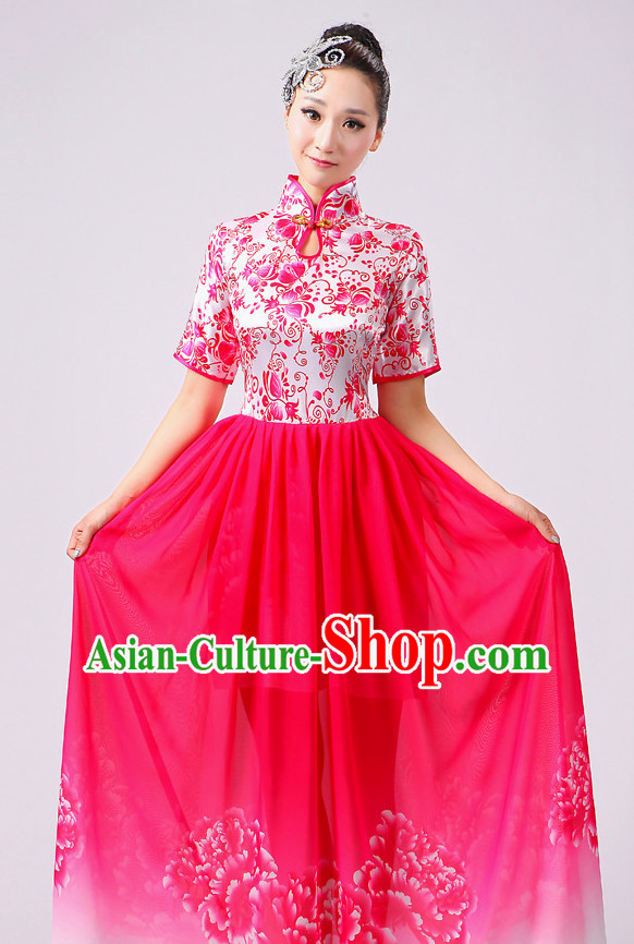Chinese Traditional Stage Folk Dance Dancewear Costumes Dancer Costumes Dance Costumes Clothes and Headdress Complete Set for Girls Ladies