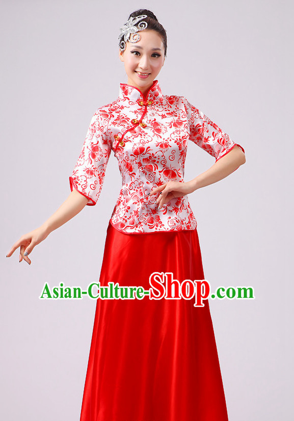 Chinese Traditional Stage Folk Dance Dancewear Costumes Dancer Costumes Dance Costumes Clothes and Headdress Complete Set for Girls Ladies