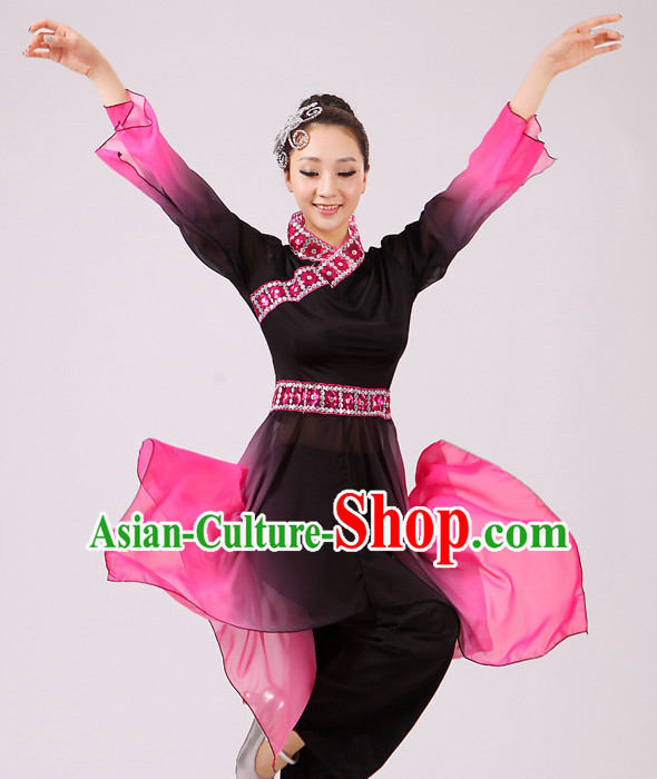 Chinese Traditional Stage Folk Dance Dancewear Costumes Dancer Costumes Dance Costumes Clothes and Headdress Complete Set for Girls Ladies