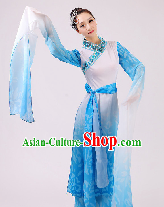 Chinese Traditional Stage Long Sleeves Dance Dancewear Costumes Dancer Costumes Dance Costumes Clothes and Headdress Complete Set for Girls Ladies