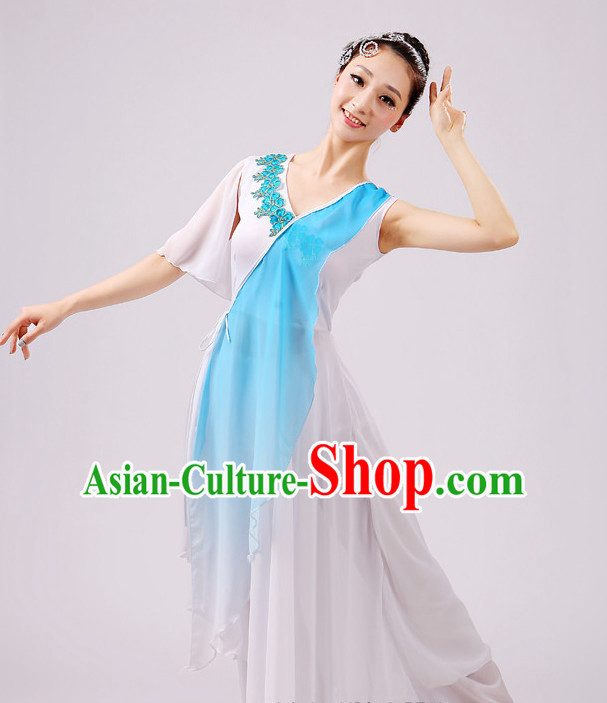 Chinese Traditional Stage Fan Dance Dancewear Costumes Dancer Costumes Dance Costumes Clothes and Headdress Complete Set for Girls Ladies