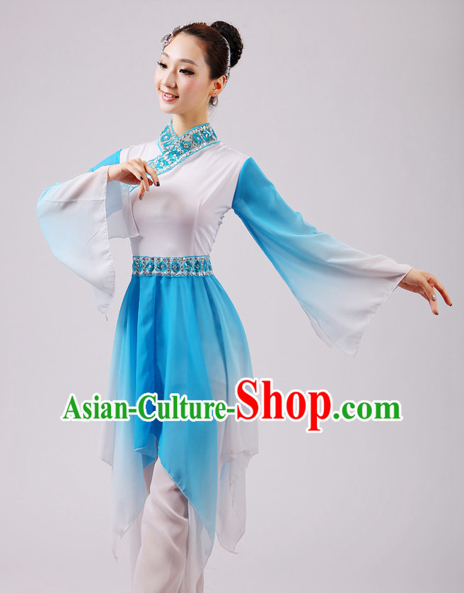 Chinese Traditional Stage Fan Dance Dancewear Costumes Dancer Costumes Dance Costumes Clothes and Headdress Complete Set for Girls Ladies