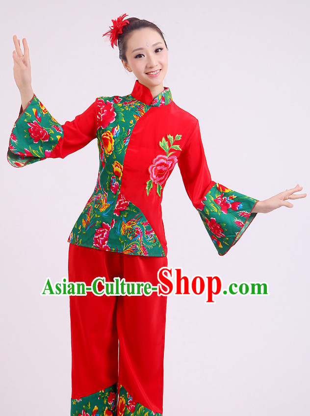 Chinese Traditional Stage Dance Dancewear Costumes Dancer Costumes Dance Costumes Clothes and Headdress Complete Set for Girls Ladies